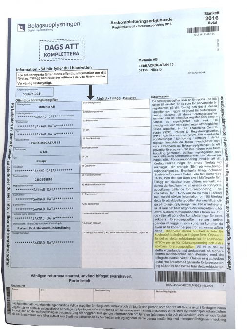 Varning, ny bluffblanket från Bolagsupplysningen